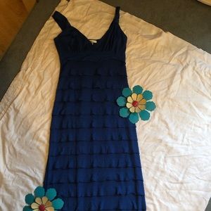 Long royal blue ruffle tier dress